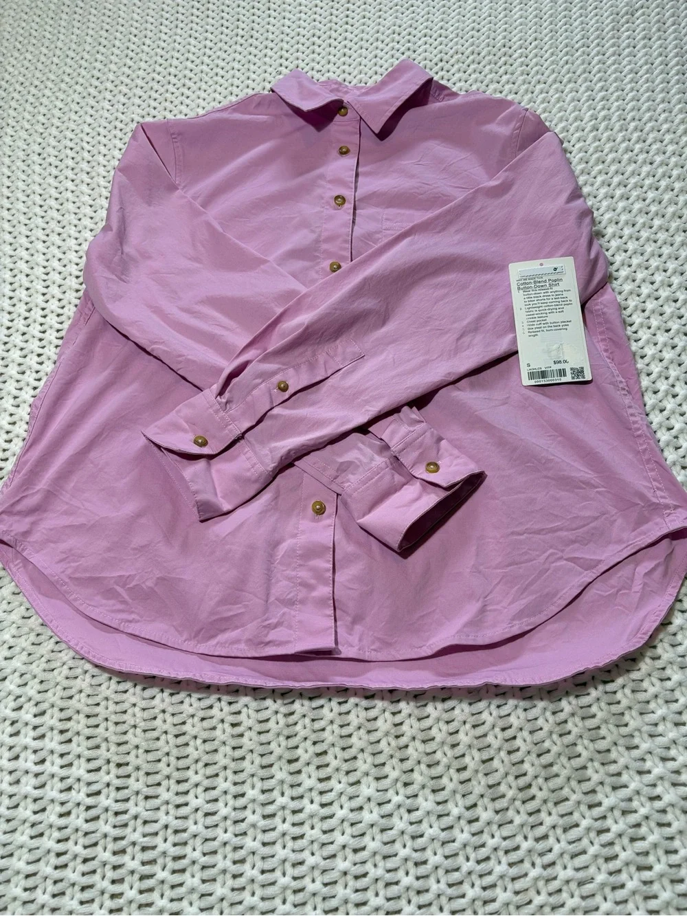 lululemon vita pink cotton blend poplin button down shirt size small